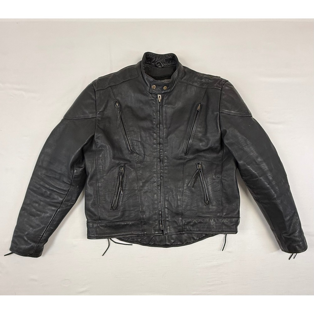 Leather King Black Hills Mens Black Leather Motorcycle Jacket Thinsulate Size 44